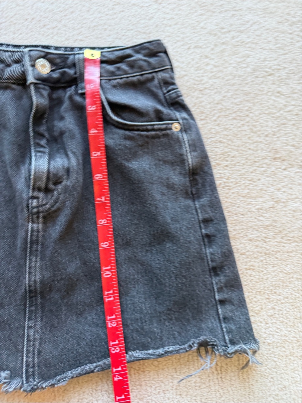 Topshop Charcoal Black Denim Mini Skirt with Raw Hem - Picture 6 of 6